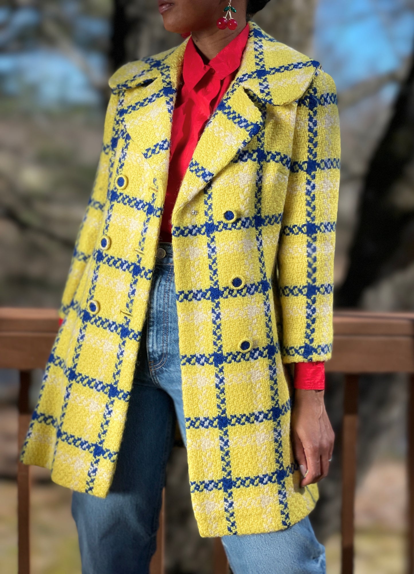 Vintage Yellow Plaid Coat