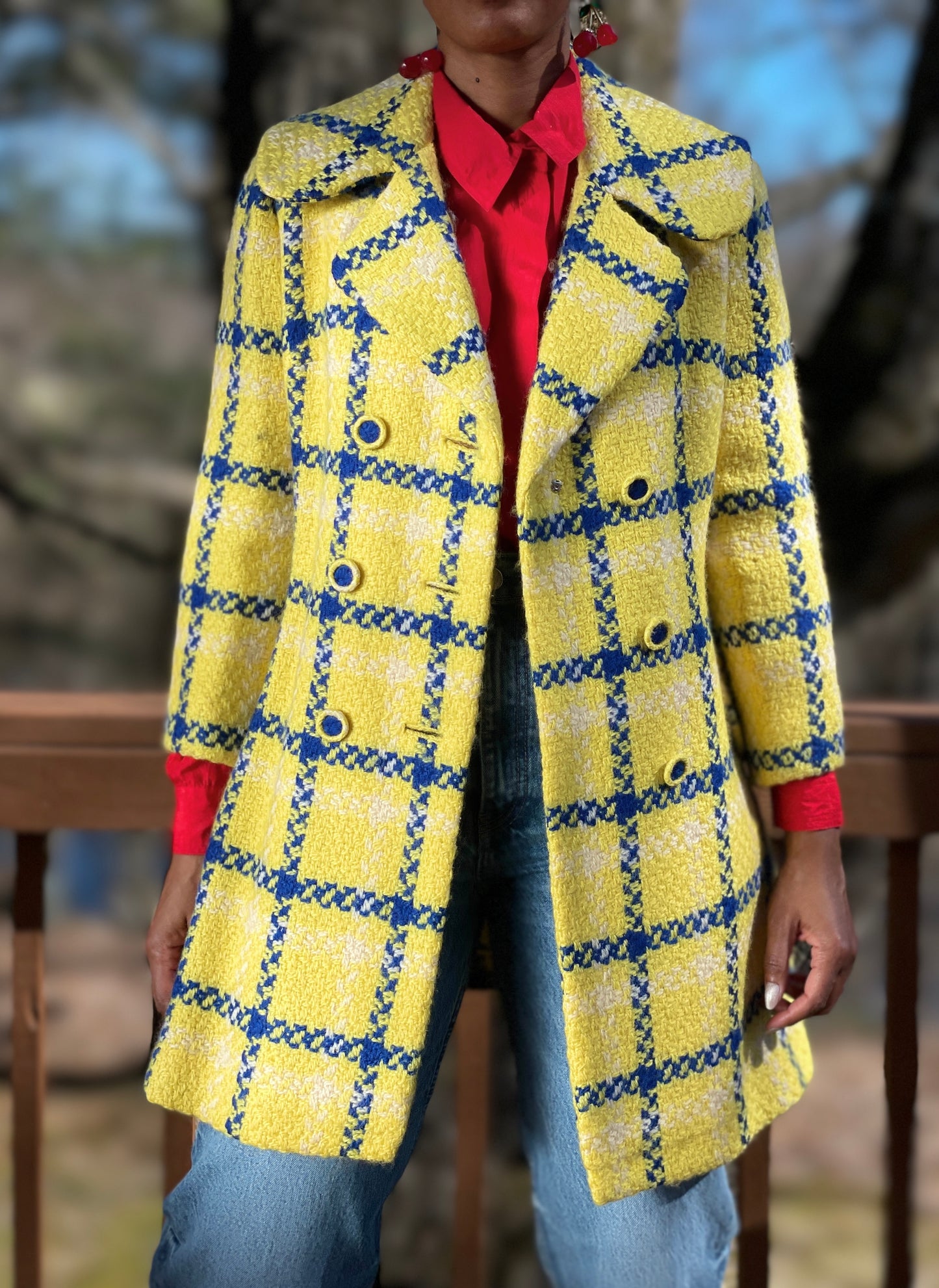 Vintage Yellow Plaid Coat