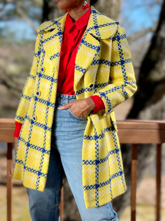 Vintage Yellow Plaid Coat